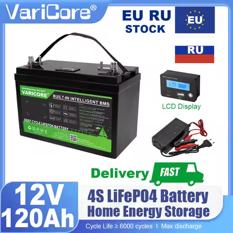 VariCore 12.8V 120AH LiFePO4 Battery USB 3.0 Type-C 12v Lithium 6000 Cycles for Golf CartCar lighter