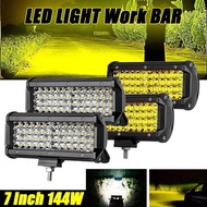 Yellow Light 7 Inch 144W Combo Led Light Bars Spot Flood Beam for Work Driving Offroad Boat Car Tractor Truck 4x4 SUV ATV 12V 24V