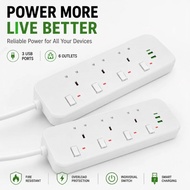 UK 3‑Pin Power Strip 2500W with USB & Type‑C Fast Charging, Universal Multi Plug Extension Cord for 
