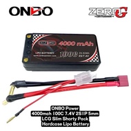ONBO Onbopower LCG Slim Shorty Pack 4000mah 100C 7.4V 2S 5mm Hardcase Lipo Battery Rc Drift Buggy Us