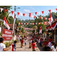 MERAH TRIANGLE BANNER RED WHITE FLAG BANER 16 flags 5m DECORATION 17 AUGUST AUGUST AUGUST AUGUST IND
