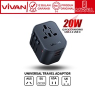 VIVAN VPS-T003A Universal Power Adapter Charger 20W Black USB Type-C Dual USB Original