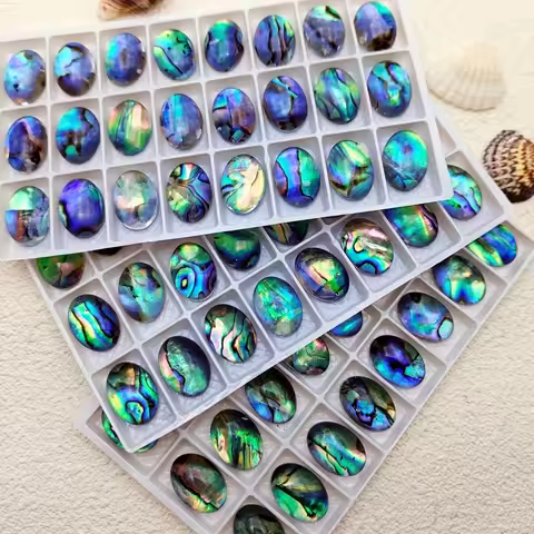 4pcs 13x18mm Abalone Shell Charms Beads with Crystal Oval Cabs for Rings DIY Making Hawaiian Design 