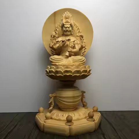 Hinoki Wood Aizen Myoo Statue, Six-Armed Tantric Buddhism Protector Deity Buddha Figurine, Home Deco