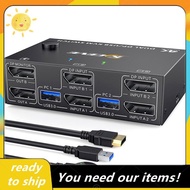 KVM Switch Dual Monitor DisplayPort Accessories 4 USB3.0 for 2 Computers, 2 in 2 Out DP 1.4 KVM Swit