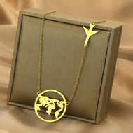 Airplane Global Map Pendant Necklace Woman Traveler Necklace Simple Jewelry Man Friendship Necklace
