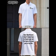 เสื้อโปโลสีขาวสำหรับผู้ชาย พิมพ์ข้อความที่ปรับแต่งได้ทั้งด้านหน้าและด้านหลัง สามารถให้เป็นของขวัญแก่