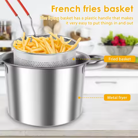 Oil Filter Pot with Basket Lid Stainless Steel Oil Strainer Container Large Opening Oil Strainer Pot