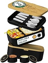 UMAMI All-in-One Bento Box for Adults/Children, 1 New Sauce Pot,4 Full Cutlery Set &amp; 2 Dividers Included, 2 Meal Prep Lunch Box Food Containers for Men/Women, Microwave, Dishwasher &amp; Freezer Safe