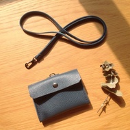 橫式識別證證件夾悠遊卡套卡片套可背式手工縫製零錢真皮.藍綠色