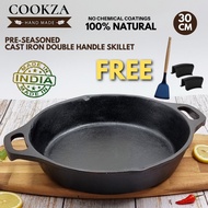 Cookza HANDMADE Pure Cast Iron Skillet,12 inch/ 30cm,Loop Handled Skillet,Skillet Cast Iron,Skillet 