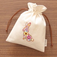 仿貼花抽繩小袋 兔子手工刺繡