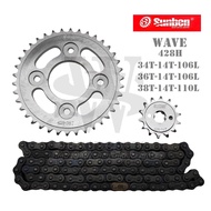 SUNBEN CHAIN AND SPROCKET SET FOR XRM/WAVE125 428 34T 36T 38T rantai 428 sprocket