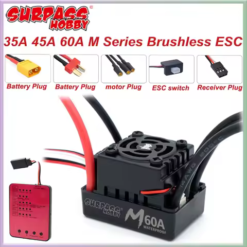 Surpass Hobby M35A 45A 60A Brushless Waterproof ESC 2-3S for 1/10 1/12 1/14 1/16 RC Buggy Monster Ca