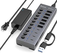 10 Port USB Hub with Power Supply 60 W - 10 Gbps USB 3.2 Gen 2 Hub Active Aluminium with 6 USB-A & 4