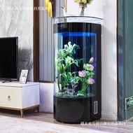 [ST]💘2Beige Fish Tank Light Luxury European Semicircle Fish Tank Floor Household Semicircle Glass Acrylic TV Cabinet UIB
