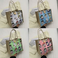 DFNQG Large-capacity Cartoon Girl Canvas Handbag With Button Linen Fabric Lunch Bags Simple Reusable Small Tote Bag Women