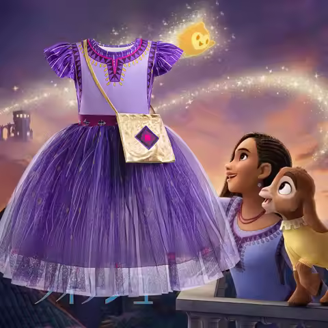 Girls Wish Asha Cosplay Party Dress Girl Purple Magic Dresses Kids Fashion Evening Prom Gown Childre