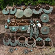 Retro Bohemian Tassel Earrings for Women Indian Jhumka Antique Round Geometry Metal Ethnic Earrings 