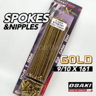 OSAKI SPOKES & NIPPLES (GOLD) 9/10x161 RANTING LIDI RIM SPOKE ALLOY RIMS BATANG MOTORCYCLE UNIVERSAL
