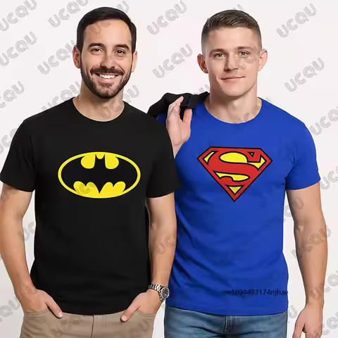 Summer New Classic DC Batman & Superman Graphic Cotton T-Shirt For Men Short Sleeve Tees Casual Spor