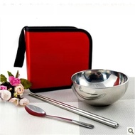 Portable Outdoor Stainless Steel Dining Set Single Double Foldable Travel Cutlery Kit Picnic Bag wit