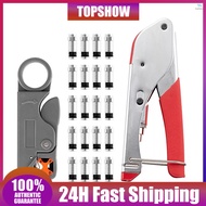 Network Cable Tool Set Crimping Pliers Set Coaxial Cable Press Pliers Rotary Adjustable Wire Stripper with 20pcs F-connector