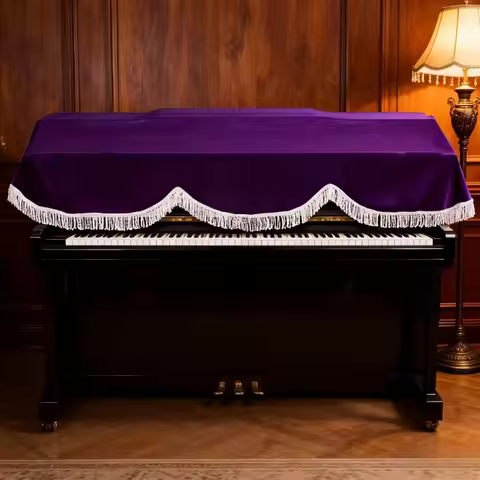 88-Key Electric Piano Cover Thickened - Deluxe Red/Purple Velvet Fringed Piano Cover for Grand Piano
