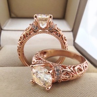 เพชรโมอิสแหวนกลวงทองคำสีกุหลาบ1CT VVS ผ่านการทดสอบเพชร100%-S925เครื่องประดับเงินของขวัญปาร์ตี้