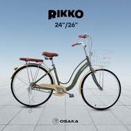 จักรยานแม่บ้านวินเทจ OSAKA รุ่น Rikko 26นิ้ว ตะกร้าสเตนเลส เบาะท้าย สำหรับคนสูง 160-175 ขี่กำลังถนัด