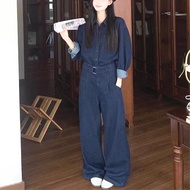 [Yang YOUNG] Retro High-End Denim Shirt High Waist Wide-Leg Pants Two-Piece Korean Style Small Suit