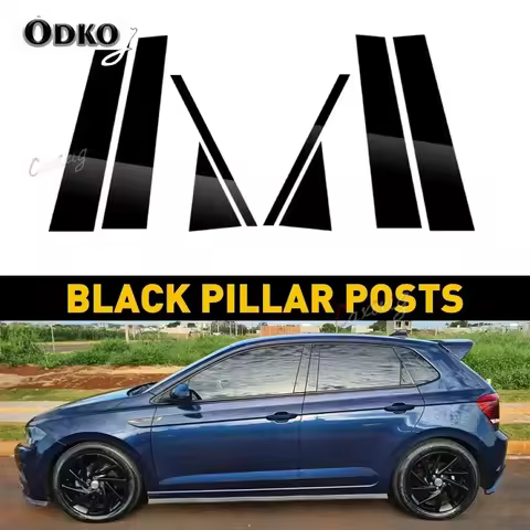 8Pcs Black Car Door Window Column BC Pillar Post Cover Trim PC Material Sticker For Volkswagen VW Po