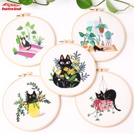 【HW】READY Cartton Cats Pattern Embroidery Kit DIY Cross Stitch Needlework Set With Embroidery Hoop Handmade Sewing Decor