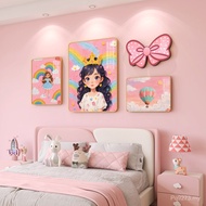 Cartoon Cartoon Decorative Painting Girl Pink Bedside Mural Creative Background Wall Bedroom Childre