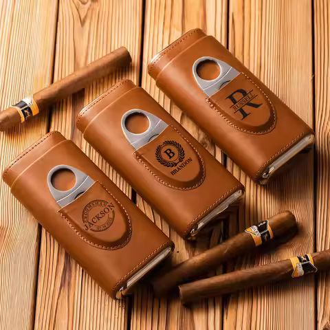 Personalized Cigar Case with Cigar Cutter for Groom Best Man Wedding Party Gift Custom Cigar Humidor