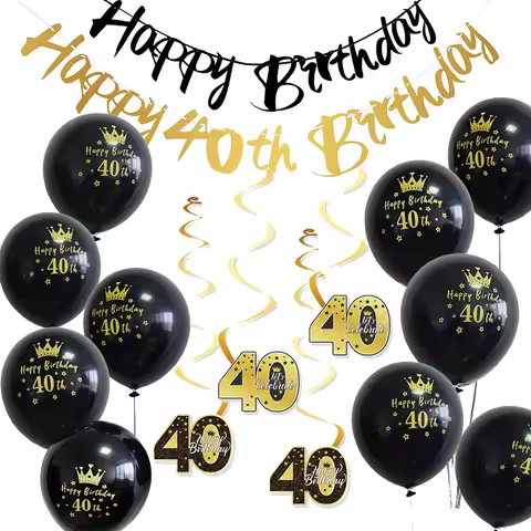 40 Years Birthday Party Decorations Happy 40th Birthday Paper Banner 12inch Latex Balloons 40th Birt