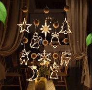 LED聖誕吸盤燈五尖星鈴鐺雪花臥室窗飾浪漫創意太陽能串燈