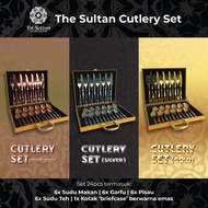 Sultera Cutlery Set The Sultan Stainless Steel Set Sudu Premium Bersalut Emas Set Sudu Garfu Pisau Sudu Teh Briefcase