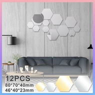 12Pcs Hexagon Mirror Geometric Hexagon Mirror Self Adhesive Acrylic Mirror Wall Sticker for Home SHO