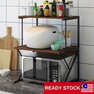 🟫 3 Tiers Oven Rack Rak Dapur Besar Serbaguna Large Kitchen Rice Cooker Organizer Storage Wooden Iron Frame Double Deck