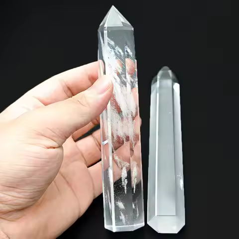 5.91" Tall White Smelting Stone Single Pointed Hexagonal Prism Crystal Point Wand Home Decor Stone C