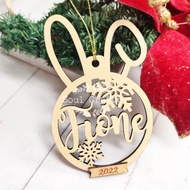 Personalized name bunny wooden Christmas bauble, personalized rabbit xmas ornament, christmas bauble