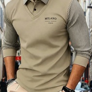 TEMU เสื้อเชิ้ตคอปกผ้าถัก OBM สำหรับผู้ชาย, เสื้อลายทางผ้าเนื้อนุ่มใส่สบาย เหมาะสำหรับใส่ทำงานและลำล