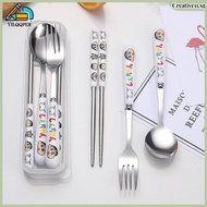 Three-piece cutlery set Crayon Shin-chan stainless steel dining utensils chopsticks + fork + spoon s