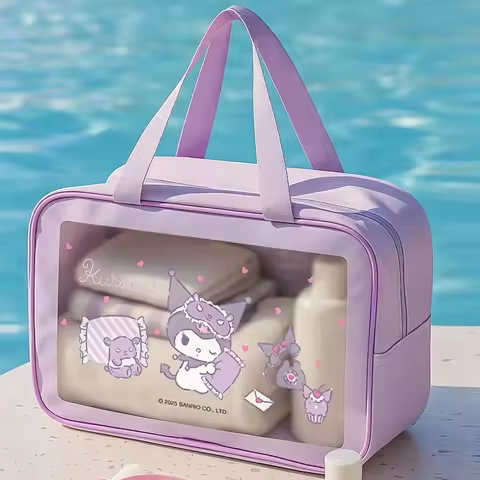 Kuromi Sanrio Waterproof Storage Bag Travel Storage Large Capacity Visible Portable Skincare Makeup 