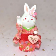 2023日本製 和風兔子與幸福愛心 吉祥物 陶製 藥師窯 11.5cm