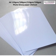 A4 120gsm/180gsm/210gsm/230gsm  Photo Glossy paper 20sheet