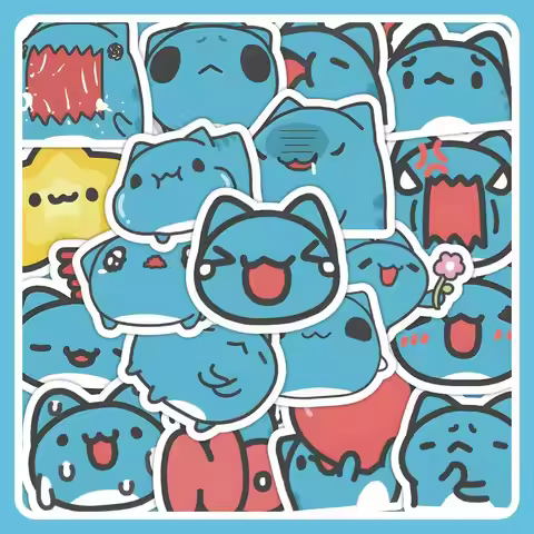 Anime Blue Cat Worm Set of 64 pictures sticker Bugcat Capoo Cosplay Children's toys Small gift