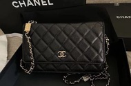 全新代購 新款21k Chanel caviar 黑金牛皮flap wallet on chain woc