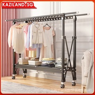 Foldable Movable Aluminium Alloy Clothes Rack Drying Rack Scalable Laundry Rack Single / Double Pole Clothes Hanger Stand Organizer Hanger with Wheels